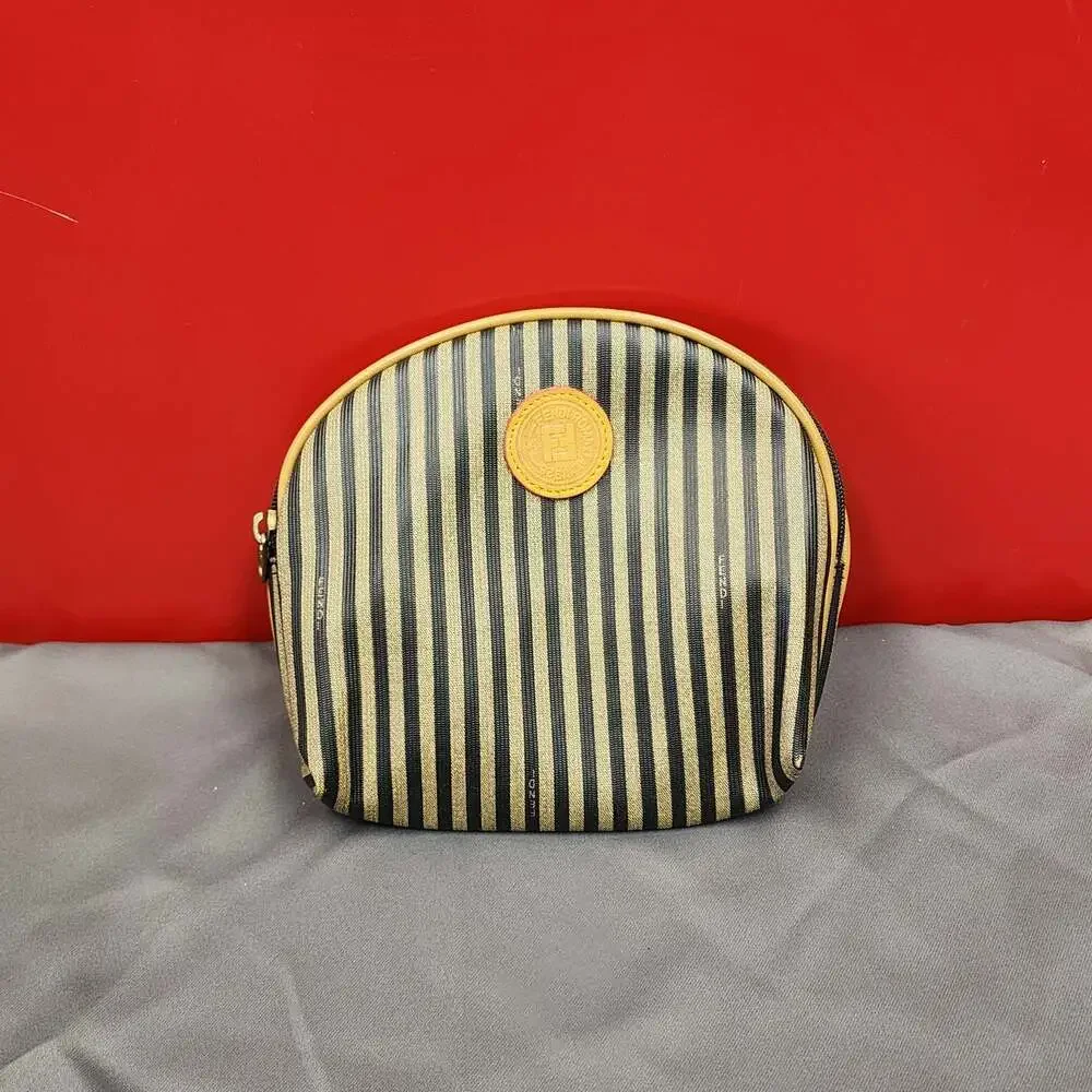 Fendi Vintage Pequin Stripe Coated Canvas Cosmetic Pouch